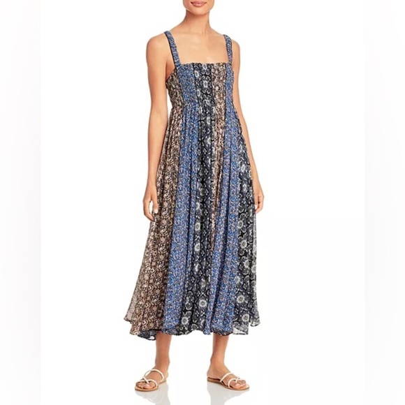 Free People Dresses & Skirts - Free People Come Together Smocked Midi Dress in Black Combo - Size S